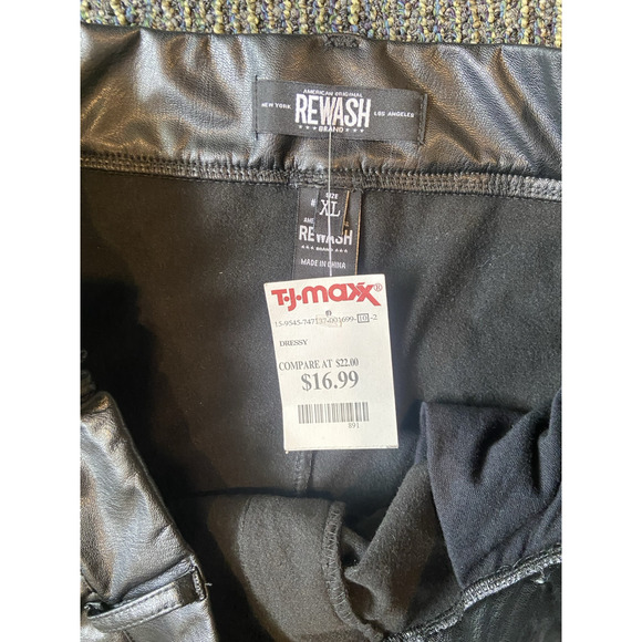 REWASH Women’s High Rise Vegan Leather Pull on Pants Black Size LARGE Y2K NWT - Picture 6 of 8